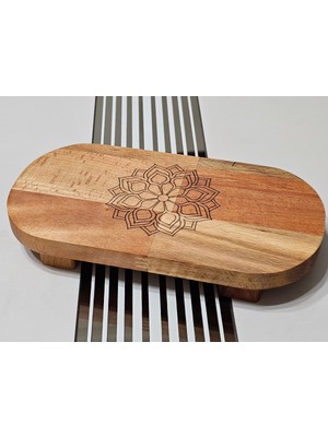 Özgürce 22X11 cm Ahşap Oval Motif Desenli Yağdanlık ve Mutfak Altlığı Seti