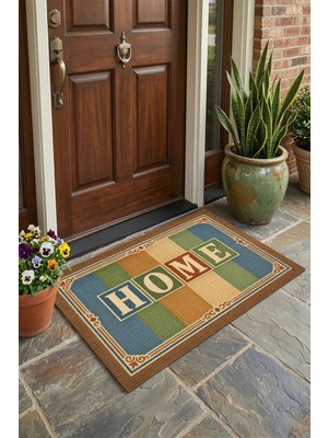 Valerine Life Home Retro Vintage Çizgili Dijital Baskılı Ev Ofis Işyeri Kapı Önü Paspası 45X70CM