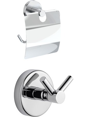 PremiumPort Şık Kapaklı Kağıtlık ve Ikili Bornoz-Havlu Askılığı Banyo Seti