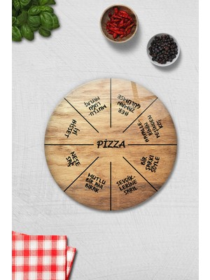 Özgürce Ahşap Görünümlü Pizza Servis Tabağı, Mottolu, 32CM