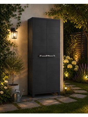 Csb Store Dayanıklı Plastik Dolap Siyah | Balkon, Banyo ve Bahçe Için 2 Kapılı Organizer