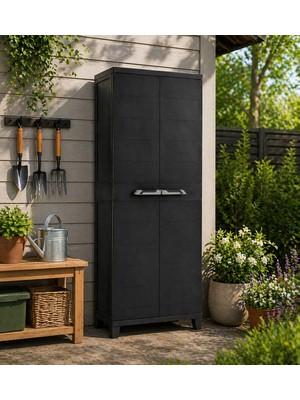 Csb Store Modern Siyah Plastik Dolap | 2 Kapaklı Çok Amaçlı Balkon & Banyo Dolabı