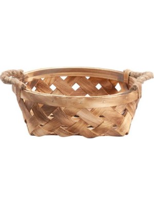 Özgürce Ahşap Hasır Yuvarlak Sepet 25X25X9CM, Şık ve Kullanışlı Dekoratif Seçenek