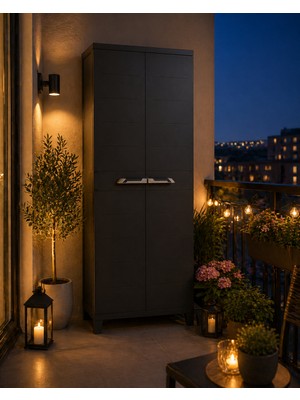 Csb Store Siyah 2 Kapılı 3 Raflı Plastik Dolap | Dayanıklı, Suya Dayanıklı Çok Amaçlı Depolama (Balkon & Banyo & Bahçe)