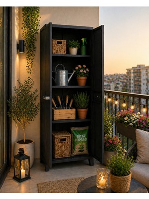 Csb Store 2 Kapılı Raflı Plastik Dolap Siyah | Balkon, Bahçe ve Banyo Için Çok Amaçlı Depolama Dolabı