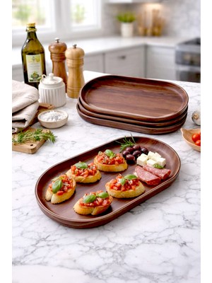 Özgürce Ahşap Görünümlü Oval Sunum Kayık Tabağı 24 Cm, Şık ve Dekoratif