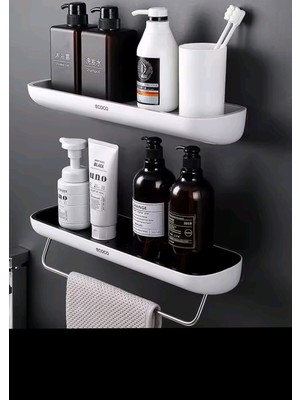 Ecoco Iki Parçalı Duvara Yapışkanlı Banyo ve Mutfak Rafı Set Siyah Beyaz