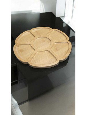 Özgürce Bambu 7 Bölmeli Sunum Tabağı, Döner Ayaklı Stand, Şık ve Pratik Kullanım
