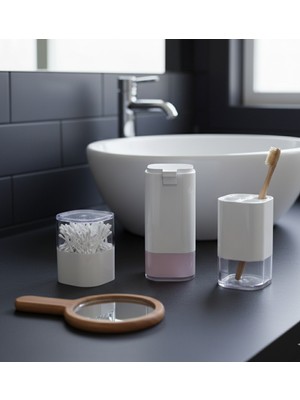 PremiumPort Şık Akrilik 3’lü Banyo Seti, Sabunluk, Diş Fırçalık ve Pamukluk