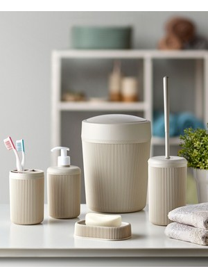 PremiumPort Banyo Dekoratif 5'li Set: Çöp Kovası, Wc Fırçalık, Sabunluklar