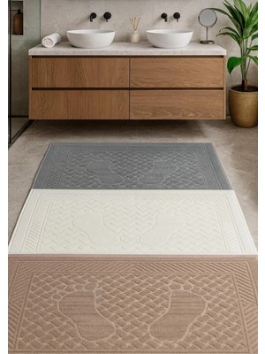 Mela Home 3 Lü Set Ayak Izli Ayak Havlusu- Ayak Paspası - 50*70 cm - Su Emici - Kaymaz Taban