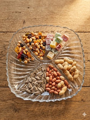 Özgürce Şık 24X24 cm Cam Balık Sırtı Bölmeli Kare Servis Tabağı