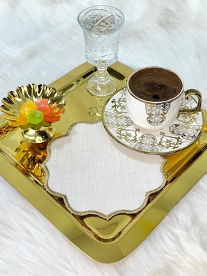 Özgürce Kumaş Sunum Peçetesi 6'lı, Nakışlı, Kahve Yanı Şık Set