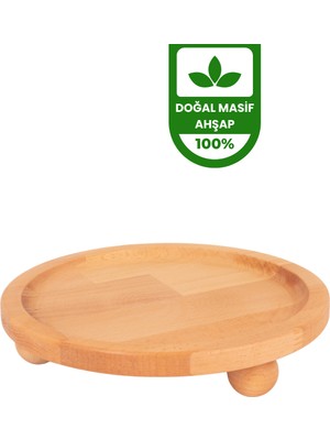 Özgürce Ahşap Yuvarlak Sunum Tepsisi 24 Cm, Ayaklı, Şık ve Kullanışlı Tarifler