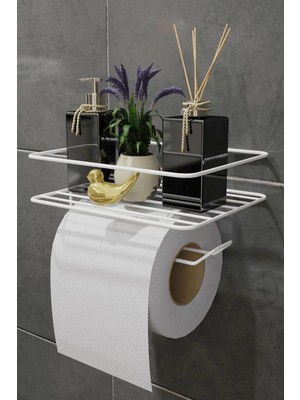 Risingmaber Beyaz Yapışkanlı Tuvalet Kağıtlık, Wc Kağıt Tutucu, Raflı Tuvalet Kağıdı Askısı, MT120B