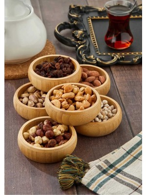 Özgürce Set 3 Uzun Ömürlü Bambu Yuvarlak Çerezlik Sunumluk