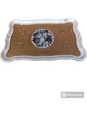 Özgürce Şık Altın Desenli Gül Ağaç Tepsi 45X29 Cm, Zarif ve Fonksiyonel Tasarım