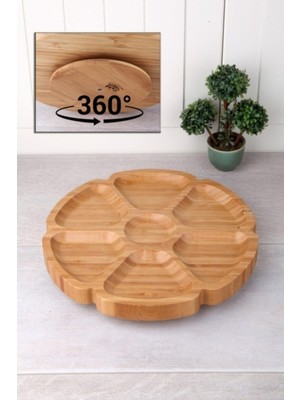 Özgürce Bambu 7 Bölmeli Döner Sunum Tabağı, Şık ve Pratik Kahvaltılık Sunum
