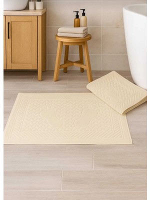 Mela Home 2'li Ayak Izli Ayak Havlusu- Ayak Paspası - 50*70 cm - Su Emici - Kaymaz Taban