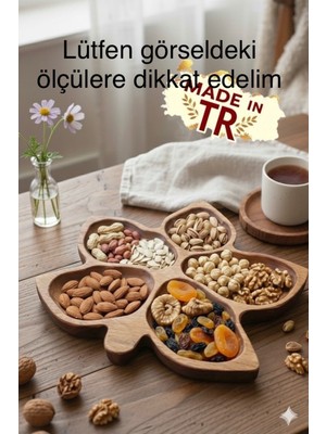 Özgürce Ahşap Masif Panel Yaprak Sunumluk Tabak, 5 Bölmeli, Çerezlik ve Kahvaltılık