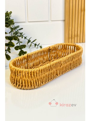 Özgürce Rattan Uzun Organizer Sepet 25×9 Cm, Şık ve Fonksiyonel Depolama Çözümü