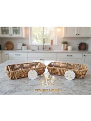 Özgürce Çiftli Plastik Hasır Dikdörtgen Organizer Sepet, Çok Amaçlı Düzenleyici