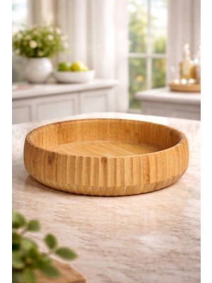 Özgürce 22 cm Bambu Kase, Doğal Ahşap Salata ve Sunum Kabı