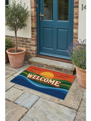 Valerine Life Retro Gün Batımı Welcome Dijital Baskılı Ev Ofis Işyeri Dış Kapı Önü Paspası 45X70CM