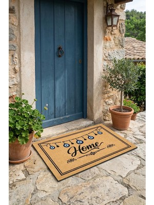 Valerine Life Welcome Nazar Boncuğu Siyah Çerçeve Ev Ofis Işyeri Dış Kapı Önü Paspası 45X70CM