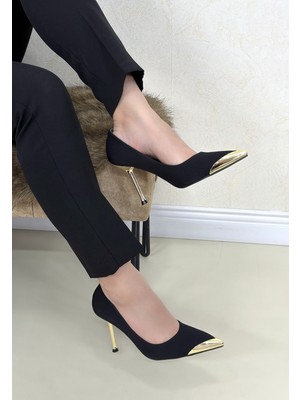 Fresco Scarfs Aalis Siyah Saten Stiletto Ayakkabı