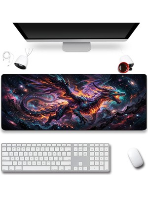 Sonictouch Galaksi Ejderhası Siyah Dikişsiz Pürüzsüz Sıvı Geçirmez Xxl Gamer Klavye Mousepad 40X90CM