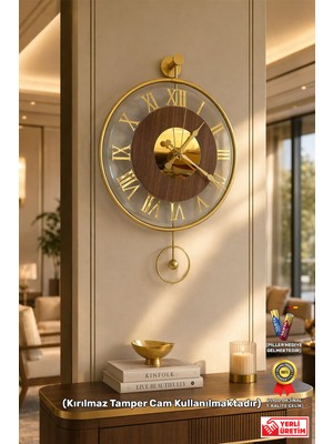 Wallover Design Orion Roma Rakamlı Gold Metal Sessiz Duvar Saati 40X60 cm - Kırılmaz Camlı Sessiz Modern Lüks Duvar Saati