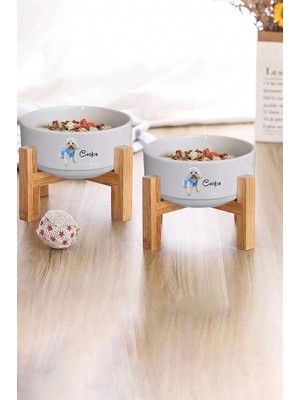 Matgo Pati Kedi Köpek Beslenme Mama Su Kabı 500ML Evcil Hayvana Özel Fotoğraflı Isimli Seramik Kase 2 Adet