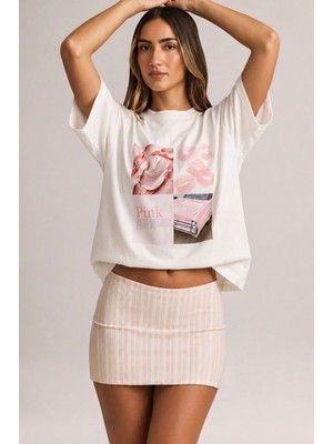 Fabienn Baskılı Oversize Beyaz T-Shirt