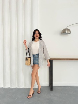 Yerteks Çizgili Gömlek Ceket