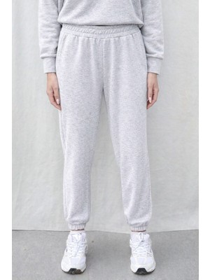 Olleo Kadın Gri Melanj Lastik Paça Modal Kumaş Yumuşak Tuşe Eşofman Altı
