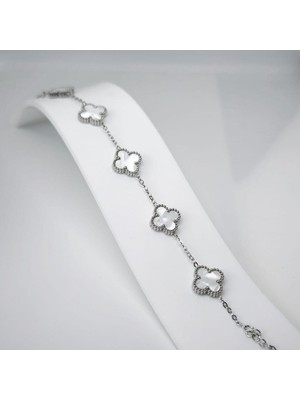 Akın Trend Yonca Model Beyaz Çelik Bileklik