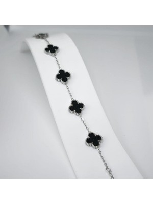 Akın Trend Yonca Model Siyah Çelik Bileklik