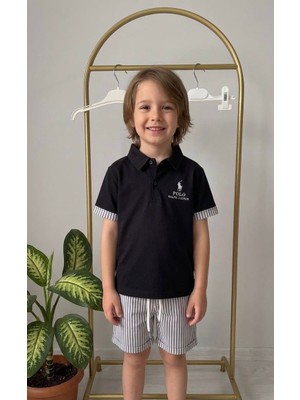 Wikiboom Erkek Çocuk Polo Yaka Çizgili Şortlu Takım