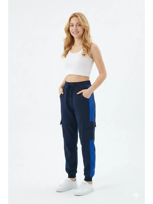 buğrahayalin Kadın Şeritli Kargo Cepli Rahat Kesim Lastik Paçalı Günlük Spor Alt Eşofman