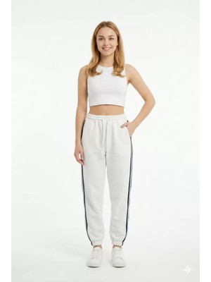 buğrahayalin Bayan Iki Iplik Üç Çizgili Rahat Kesim Lastik Paçalı Cepli Günlük Spor Giyim Alt Eşofman