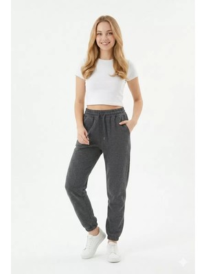 buğrahayalin Kadın Iki Iplik Lastik Paçalı Rahat Kesim Cepli Günlük Spor Alt Eşofman