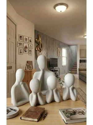 Hbnc Dekoratif Taştozu Beton 5’li Aile Set – 3 Çocuklu Figürler