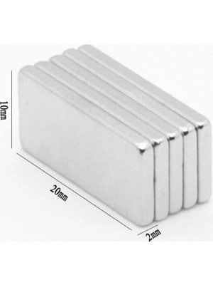 Urfakent 20×10×2 mm N35 Neodyum Mıknatıs – Köşeli, Nikel Kaplama (50’li Set)