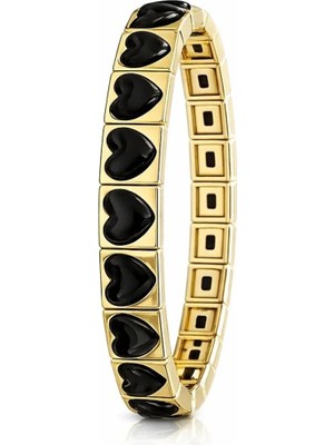 Hector Co Jewellery Siyah Kalp Detaylı Gold Bileklik – Parlak Taşlı Şık & Modern Kadın Bileklik