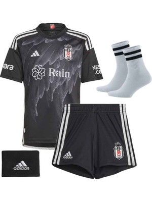 Sidas Beşiktaş. Deplasman Siyah Çocuk Forması Takımı 4 Parça Forma Şort Çorap Bileklik