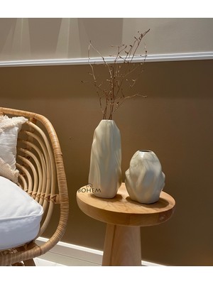 Handanca Seramik Bej 2li Dalga Vazo Seti