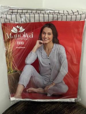 Manolya Çizgili Pudra Pembe Uzun Kol Pijama Takımı