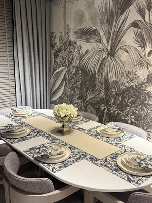 Handanca Keten 6’lı Pamira Desen 6 Amerikan Servis & 1 Runner – 6 Peçete