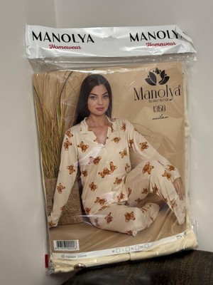 Manolya Milan  Ayıcıklı Bej Uzun Kollu Kadın Pijama  Takımı